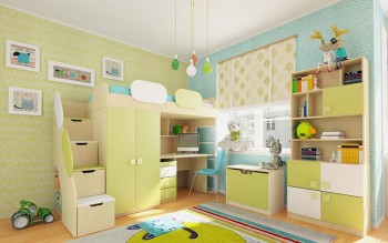 Детская комната Эппл (Зеленый/Белый/корпус Клен) в Белокурихе - belokuriha.mebel54.com | фото
