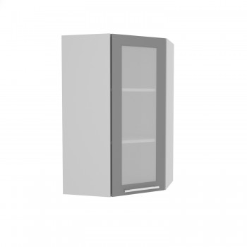 Кёльн ШВУС 600Н Шкаф верхний угловой со стеклом (премьер) высокий (Софт даймонд/корпус Белый) в Белокурихе - belokuriha.mebel54.com | фото