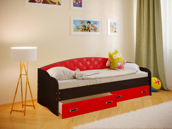 Кровать Софа-7 с мягкой спинкой (800х1900) Венге/Красный в Белокурихе - belokuriha.mebel54.com | фото