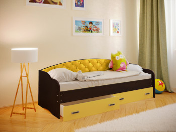 Кровать Софа-7 с мягкой спинкой (800х2000) Венге/Желтый в Белокурихе - belokuriha.mebel54.com | фото