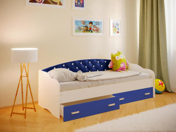 Кровать Софа-7 с мягкой спинкой со стразами (800х1900) Белый/Синий в Белокурихе - belokuriha.mebel54.com | фото