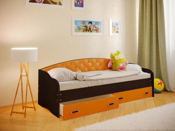 Кровать Софа-8 с мягкой спинкой (900х1900) Венге/Оранжевый в Белокурихе - belokuriha.mebel54.com | фото