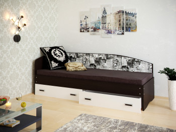 Кровать Софа-9 с мягкой спинкой с рисунком Милана (900х1900) Венге/Белый в Белокурихе - belokuriha.mebel54.com | фото