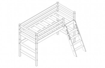 Кровать Соня вариант 6 полувысокая с наклонной лестницей Белый полупрозрачный в Белокурихе - belokuriha.mebel54.com | фото