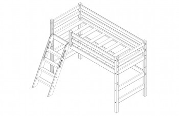 Кровать Соня вариант 6 полувысокая с наклонной лестницей Белый полупрозрачный в Белокурихе - belokuriha.mebel54.com | фото