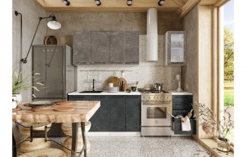 Кухонный гарнитур Нувель 1800мм белый/бетон коричневый/бетон черный в Белокурихе - belokuriha.mebel54.com | фото