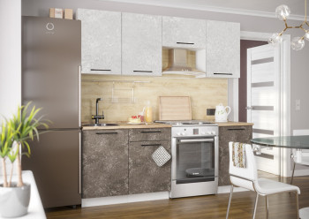 Кухонный гарнитур Нувель 2100мм белый/бетон коричневый в Белокурихе - belokuriha.mebel54.com | фото