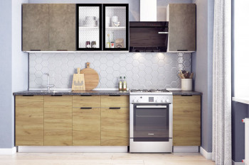 Кухонный гарнитур Стоун 2.0 (белый/камень темно-серый/акация светлая) в Белокурихе - belokuriha.mebel54.com | фото