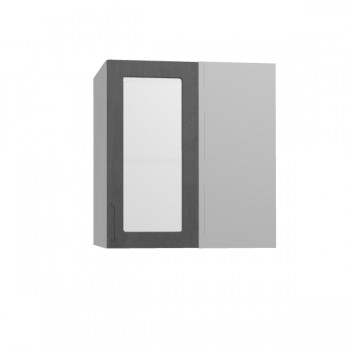 Лофт ПУС 650 шкаф верхний угловой со стеклом (Бетон темный/корпус Серый) в Белокурихе - belokuriha.mebel54.com | фото