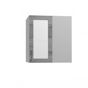 Лофт ПУС 650 шкаф верхний угловой со стеклом (Дуб цикорий/корпус Серый) в Белокурихе - belokuriha.mebel54.com | фото