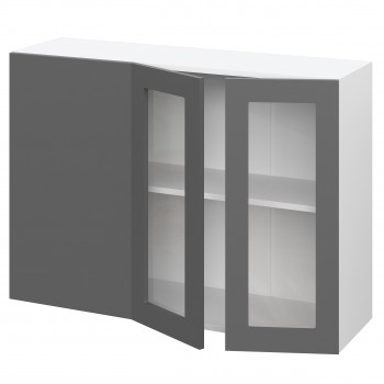 Норд ШВУПС 1000 Шкаф верхний угловой со стеклом (Софт черный/корпус Белый) в Белокурихе - belokuriha.mebel54.com | фото