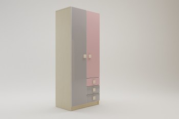 Шкаф 2-х створчатый с ящиками Грэйси (Розовый/Серый/корпус Клен) в Белокурихе - belokuriha.mebel54.com | фото