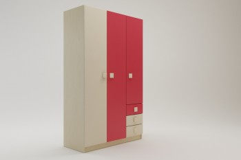 Шкаф 3-х створчатый с ящиками Бэрри (Бежевый/Красный/корпус Клен) в Белокурихе - belokuriha.mebel54.com | фото
