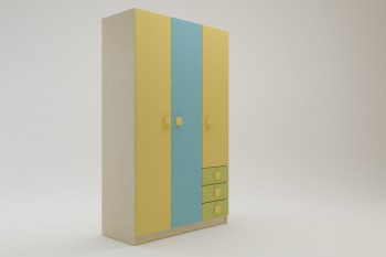 Шкаф 3-х створчатый с ящиками Смайли (Желтый/Голубой/Зеленый/корпус Клен) в Белокурихе - belokuriha.mebel54.com | фото