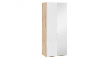 Шкаф для одежды с 1 глухой и 1 зеркальной дверями правый «Эмбер» Яблоня Беллуно/Белый глянец в Белокурихе - belokuriha.mebel54.com | фото