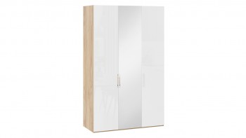 Шкаф комбинированный с 2 глухими и 1 зеркальной дверями правый «Эмбер» Яблоня Беллуно/Белый глянец в Белокурихе - belokuriha.mebel54.com | фото