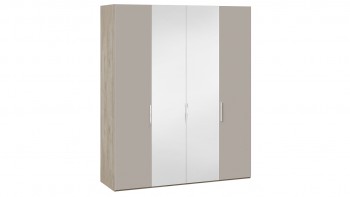 Шкаф комбинированный с 2 глухими и 2 зеркальными дверями «Эмбер» Баттл Рок/Серый глянец в Белокурихе - belokuriha.mebel54.com | фото