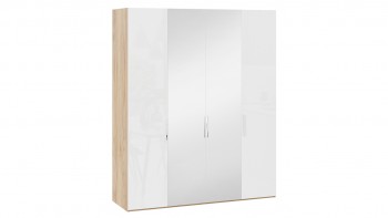 Шкаф комбинированный с 2 глухими и 2 зеркальными дверями «Эмбер» Яблоня Беллуно/Белый глянец в Белокурихе - belokuriha.mebel54.com | фото