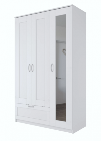 Шкаф трехдверный Сириус с зеркалом и 1 ящиком белый в Белокурихе - belokuriha.mebel54.com | фото