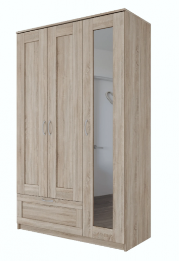 Шкаф трехдверный Сириус с зеркалом и 1 ящиком дуб сонома в Белокурихе - belokuriha.mebel54.com | фото